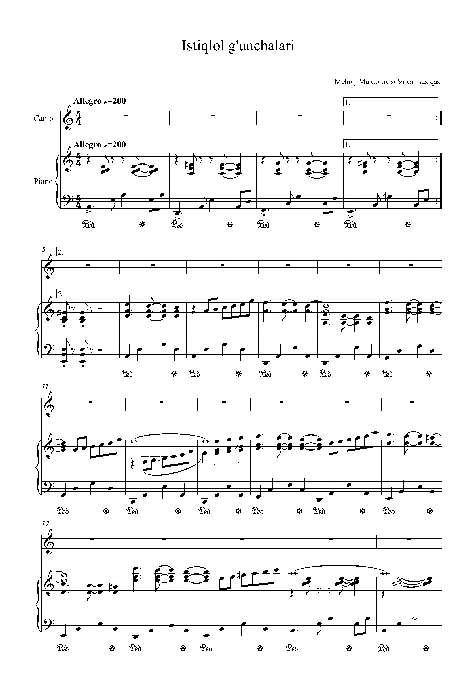 "Istiqlol g'unchalari" -(bolalar xori va fortepiano uchun qo'shiq) - Mehroj Muxtorov musiqasi Umida Abduazimova so'zi.