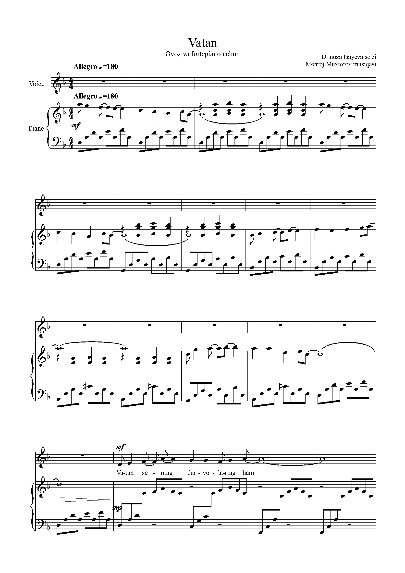 "Vatan yuragimda yashaydi" -(Ovoz va fortepiano uchun qo'shiq) - Mehroj Muxtorov musiqasi Dilnoza Isayeva so'zi