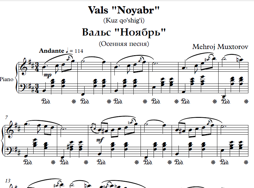 Vals "Noyabr" (fortepiano uchun)