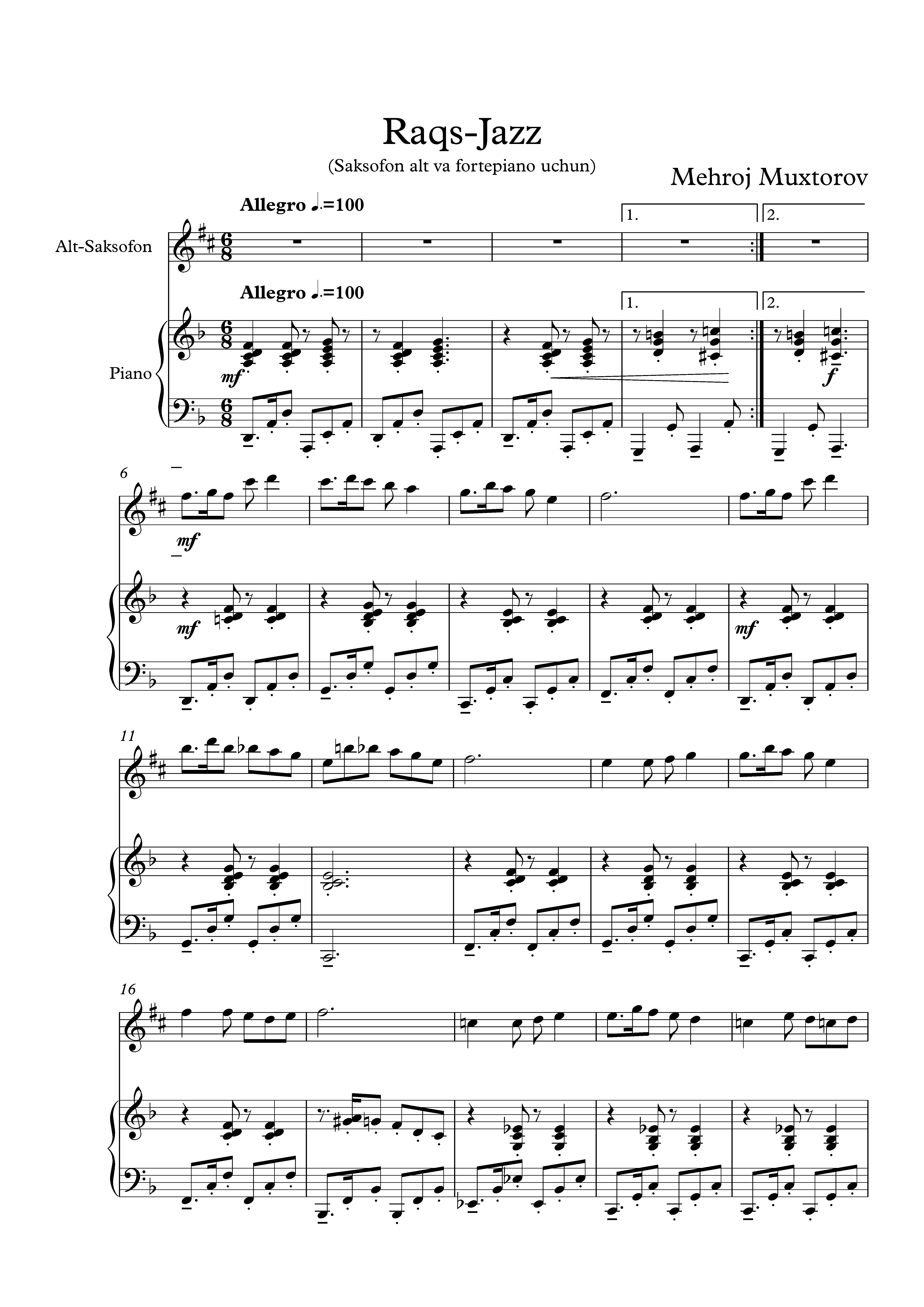 Jazz-Raqs (Saksofon alt va fortepiano uchun) - Mehroj Muxtorov Джазовый танец (Альт саксофона и фортепиано) - Мехрож Мухторов