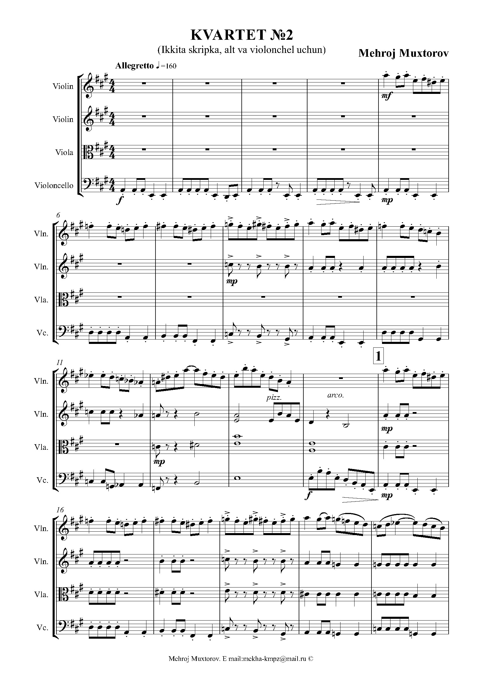 Torli kvartet №2 (2 ta skripka, alt va violonchel uchun) - Mehroj Muxtorov