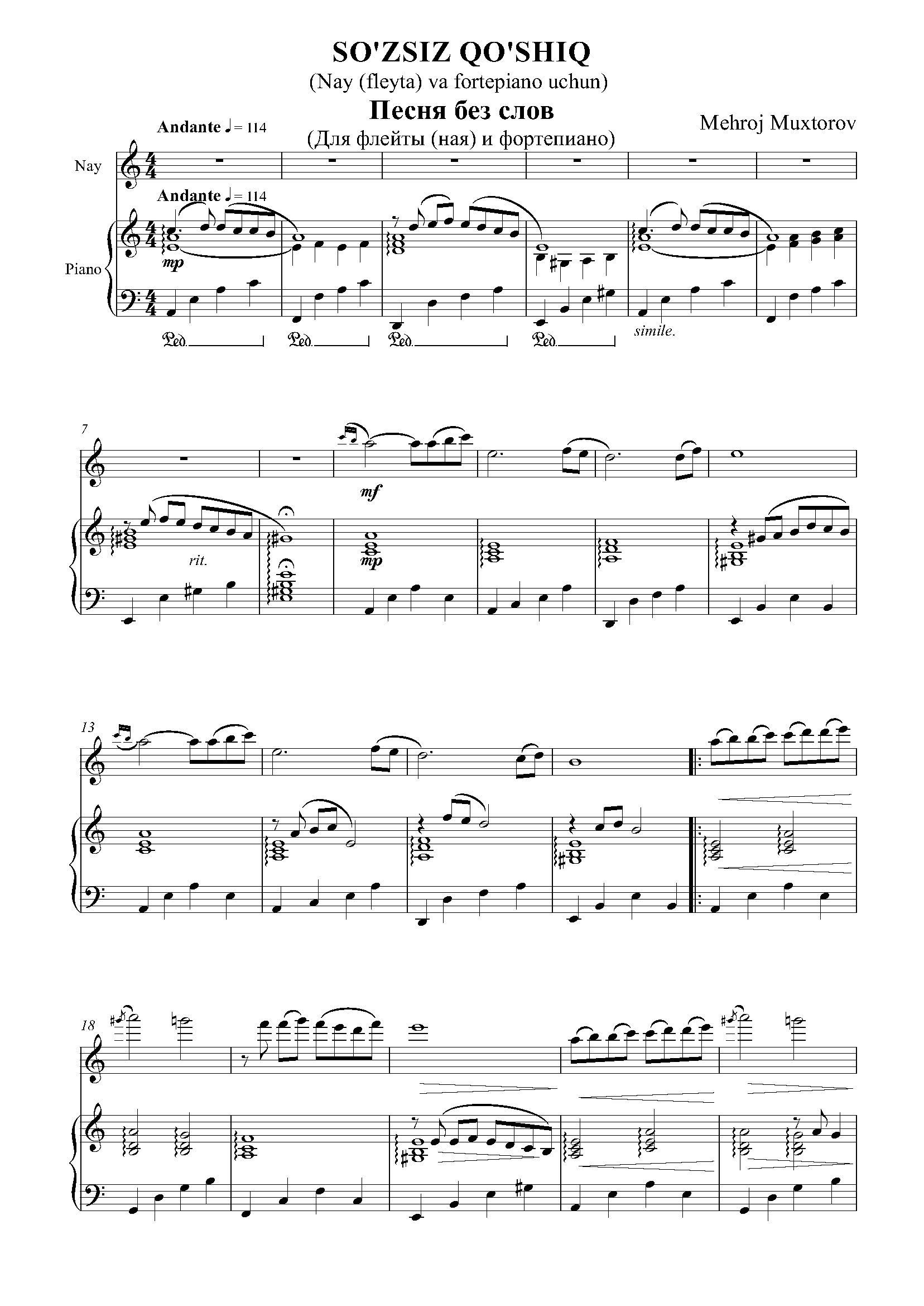 So'zsiz qo'shiq (Nay va fortepiano uchun) - Mehroj Muxtorov