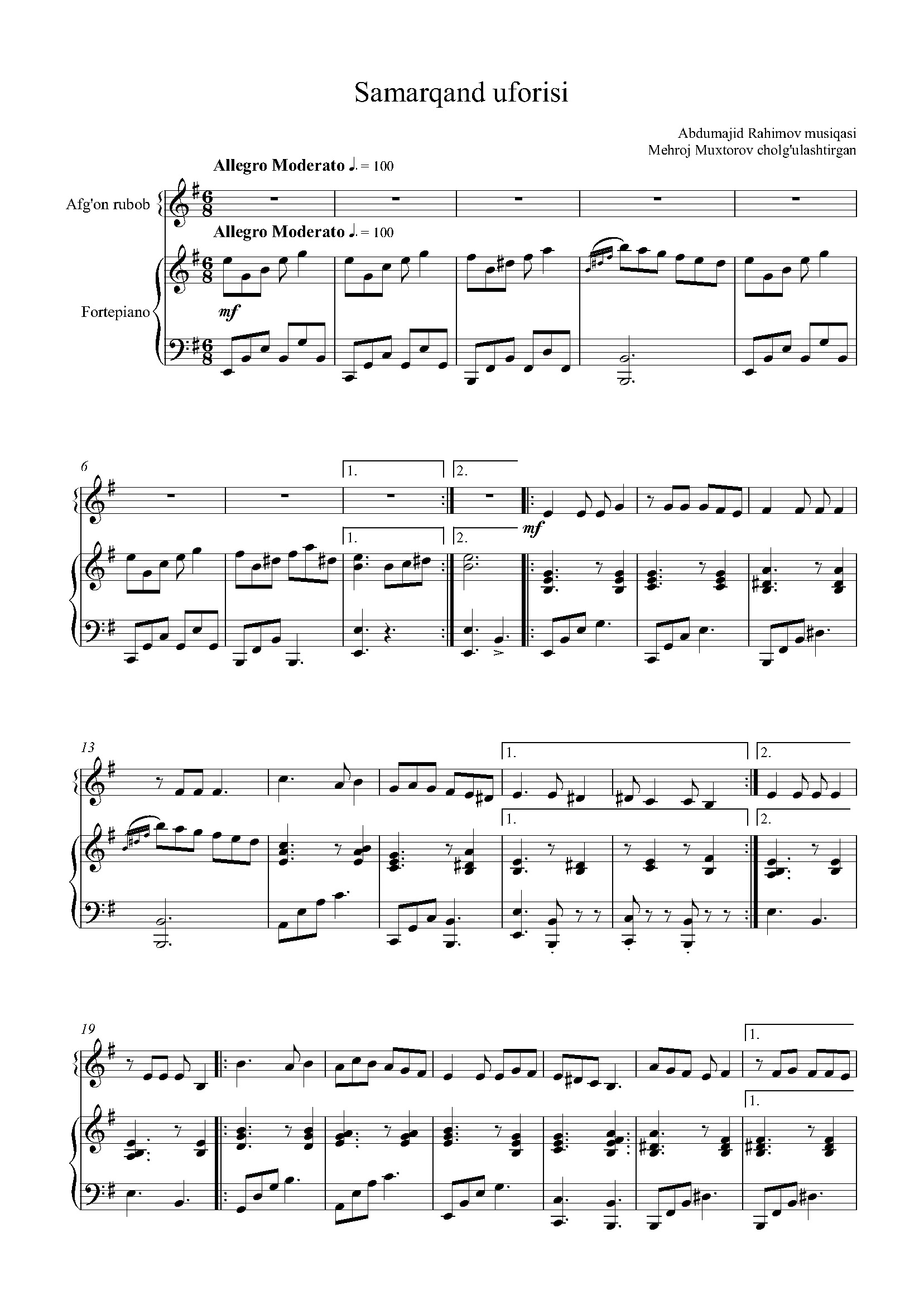 Samarqand uforisi (Afg'on rubobi va fortepiano uchun) - A.Rahimov musiqasi, M.Muxtorov garmoniyalashtirgan