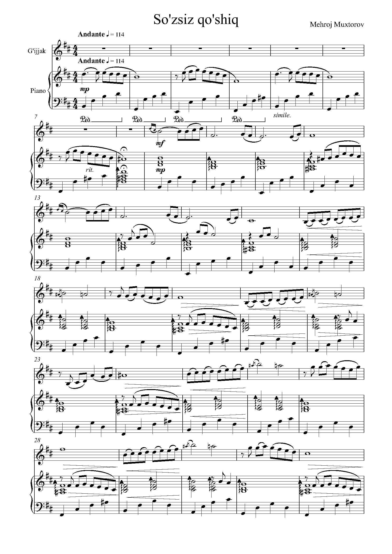 So'zsiz qo'shiq (G'ijjak va fortepiano uchun) - Mehroj Muxtorov