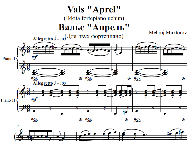 Vals "Aprel" (ikkita fortepiano uchun)